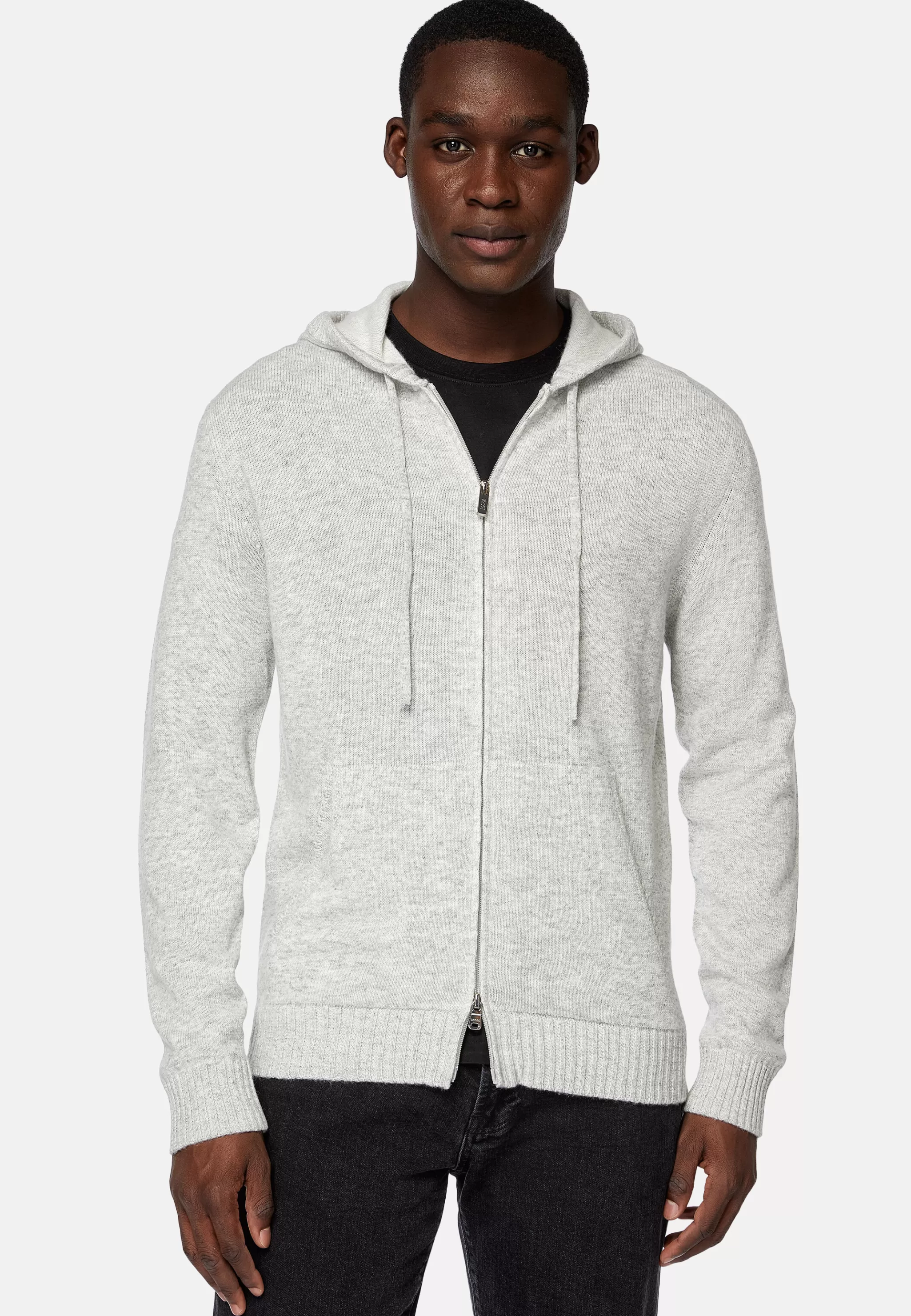 Boggi Milano Tricots*Pull Full Zip À Capuche En Cachemire Mélangé Gris