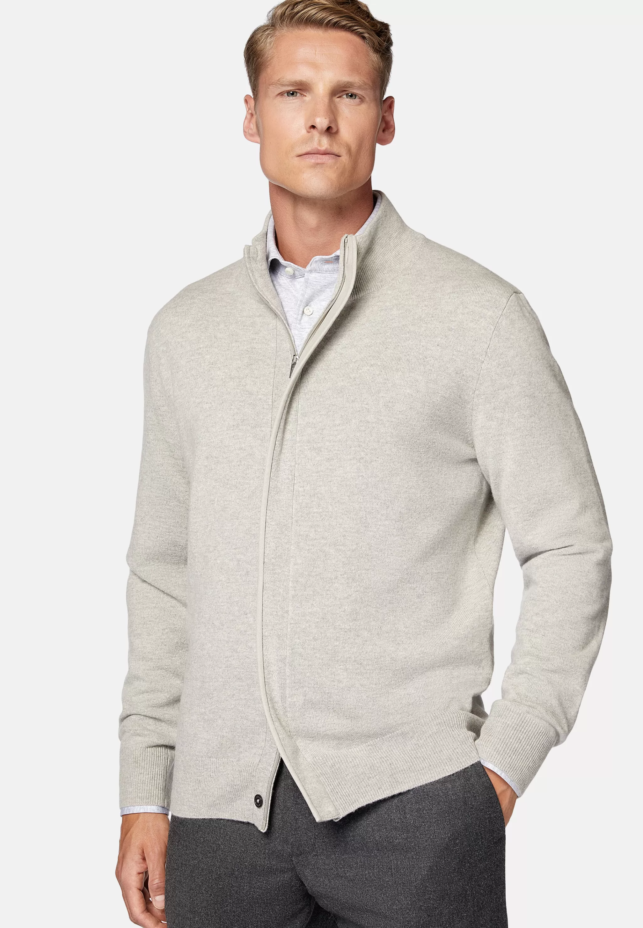 Boggi Milano Tricots*Pull Full Zip En Laine Cachemire Sable