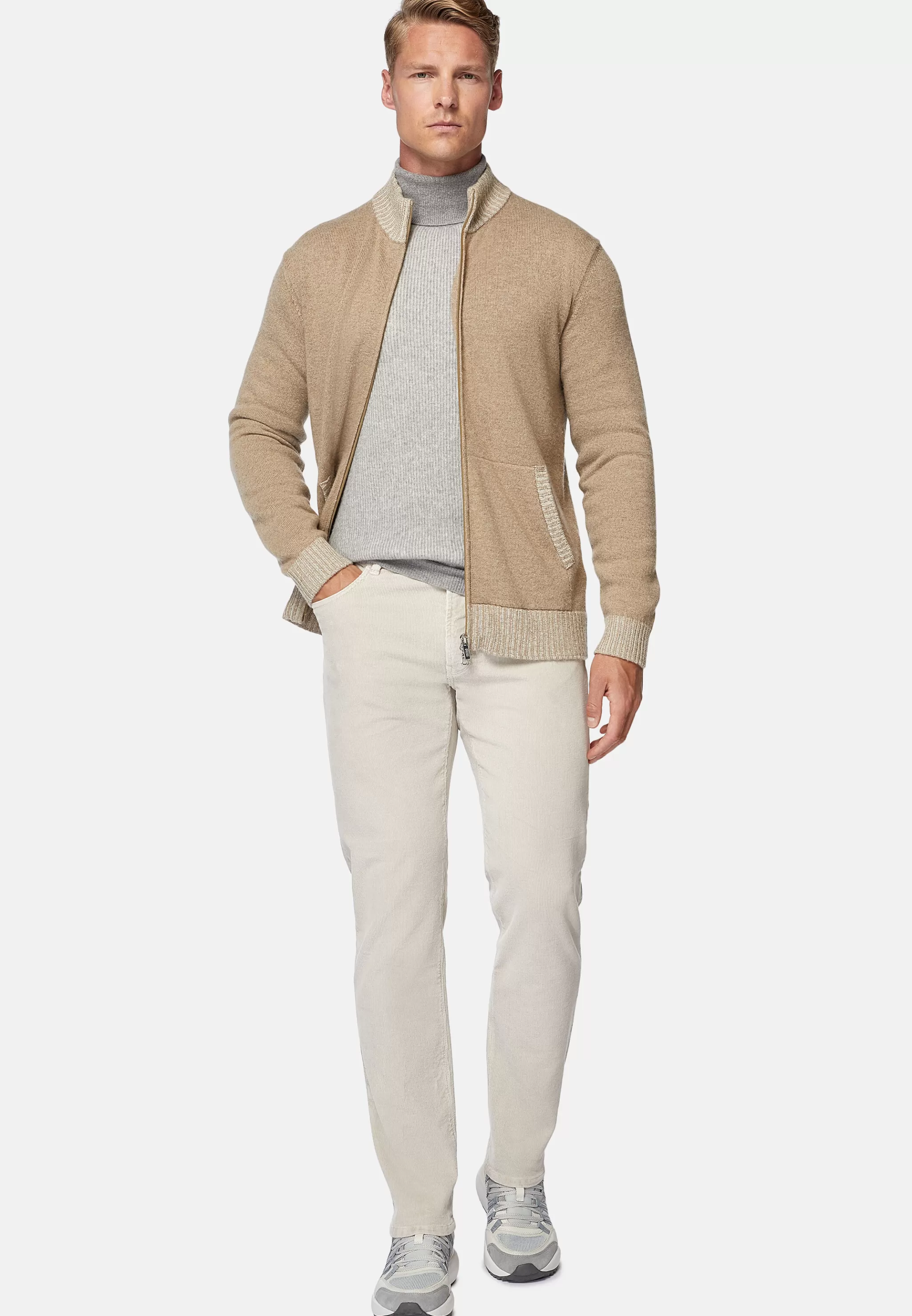 Boggi Milano Tricots*Pull Full Zip En Cachemire Mélangé Taupe