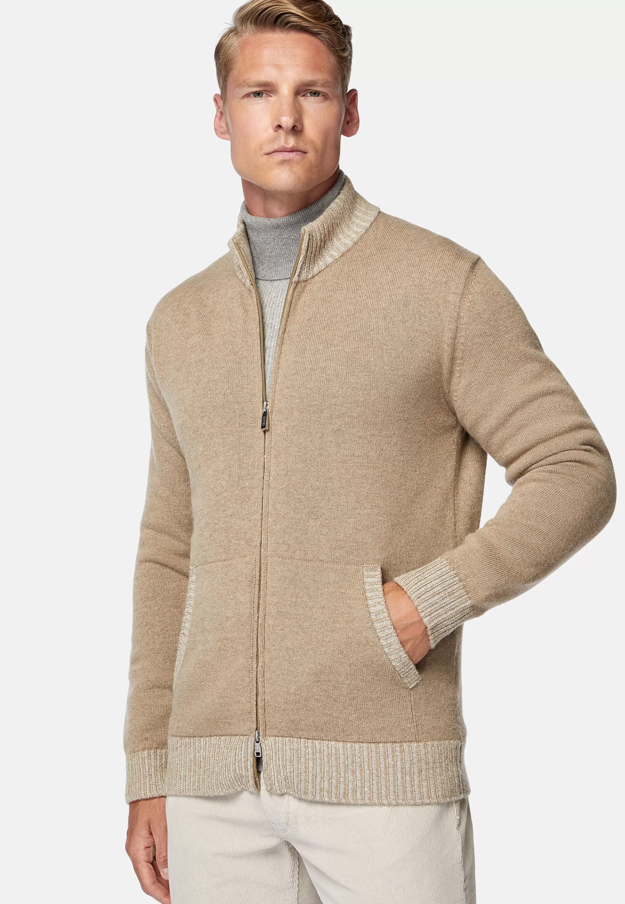 Boggi Milano Tricots*Pull Full Zip En Cachemire Mélangé Taupe