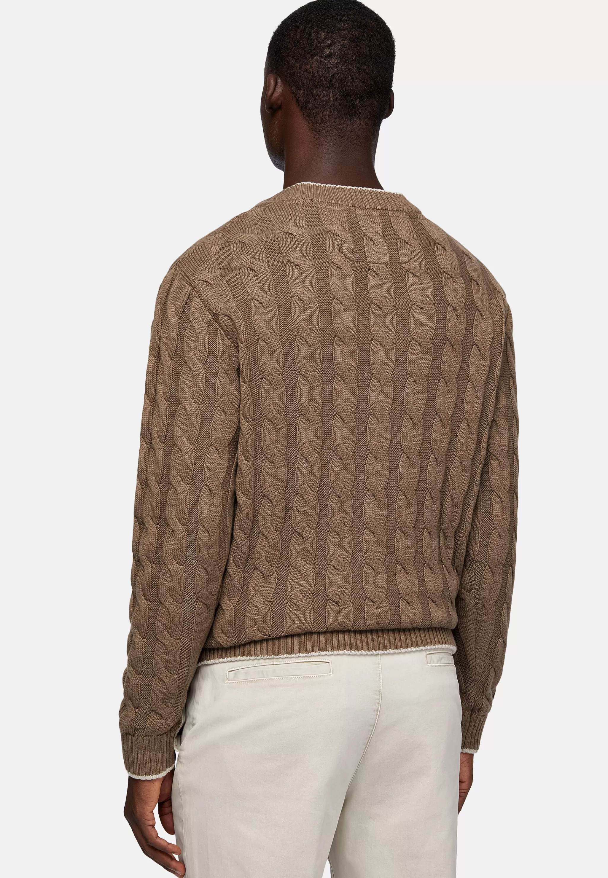 Boggi Milano Tricots*Pull À Col En V En Laine Et Coton Bio Marron
