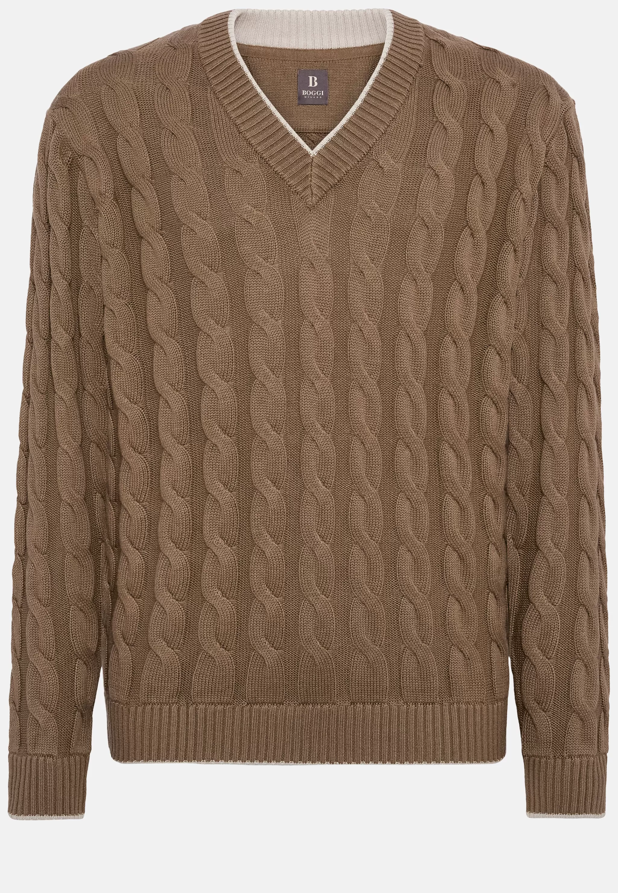 Boggi Milano Tricots*Pull À Col En V En Laine Et Coton Bio Marron