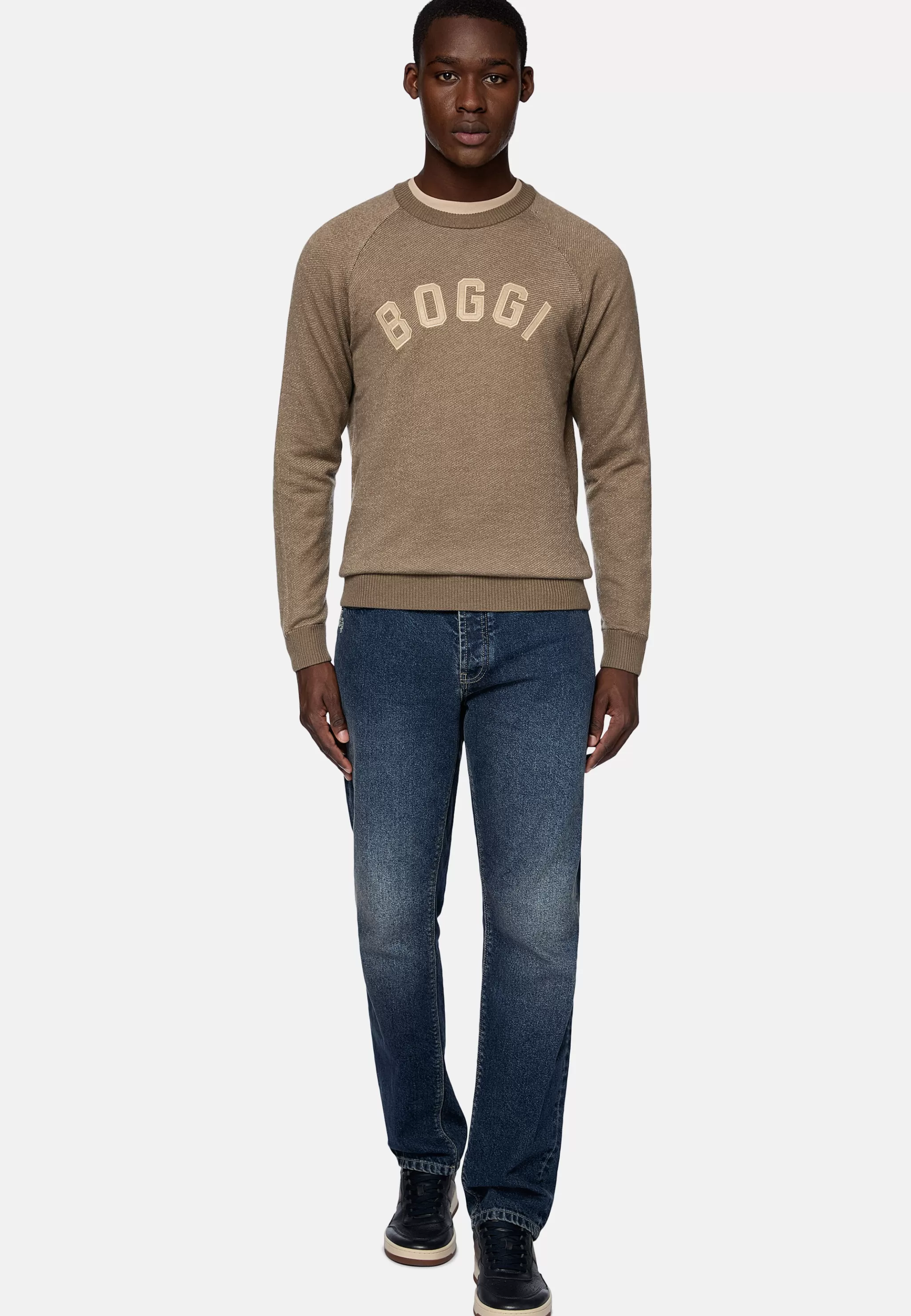 Boggi Milano Tricots*Pull À Col Rond En Coton Laine Cachemire Marron