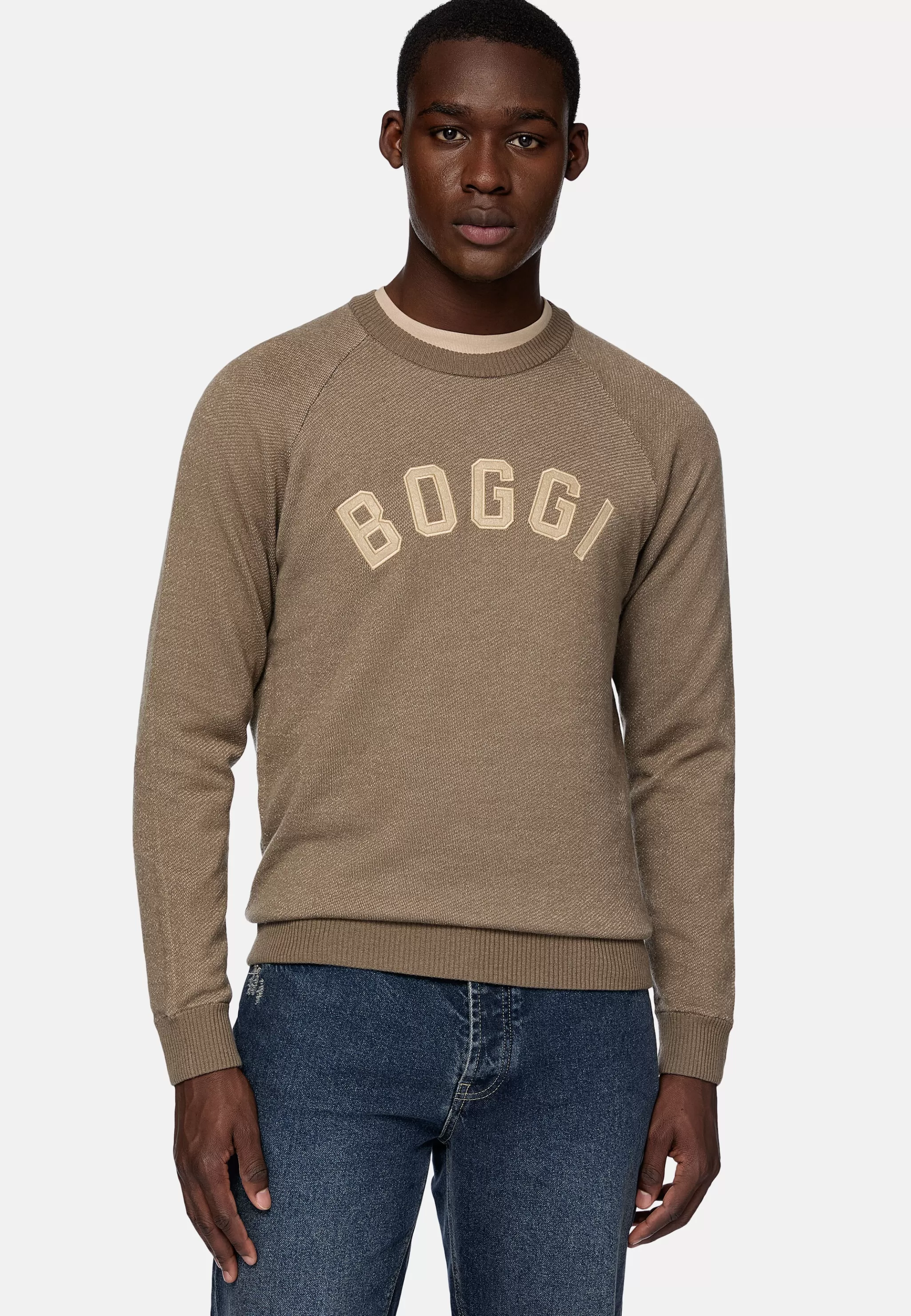 Boggi Milano Tricots*Pull À Col Rond En Coton Laine Cachemire Marron