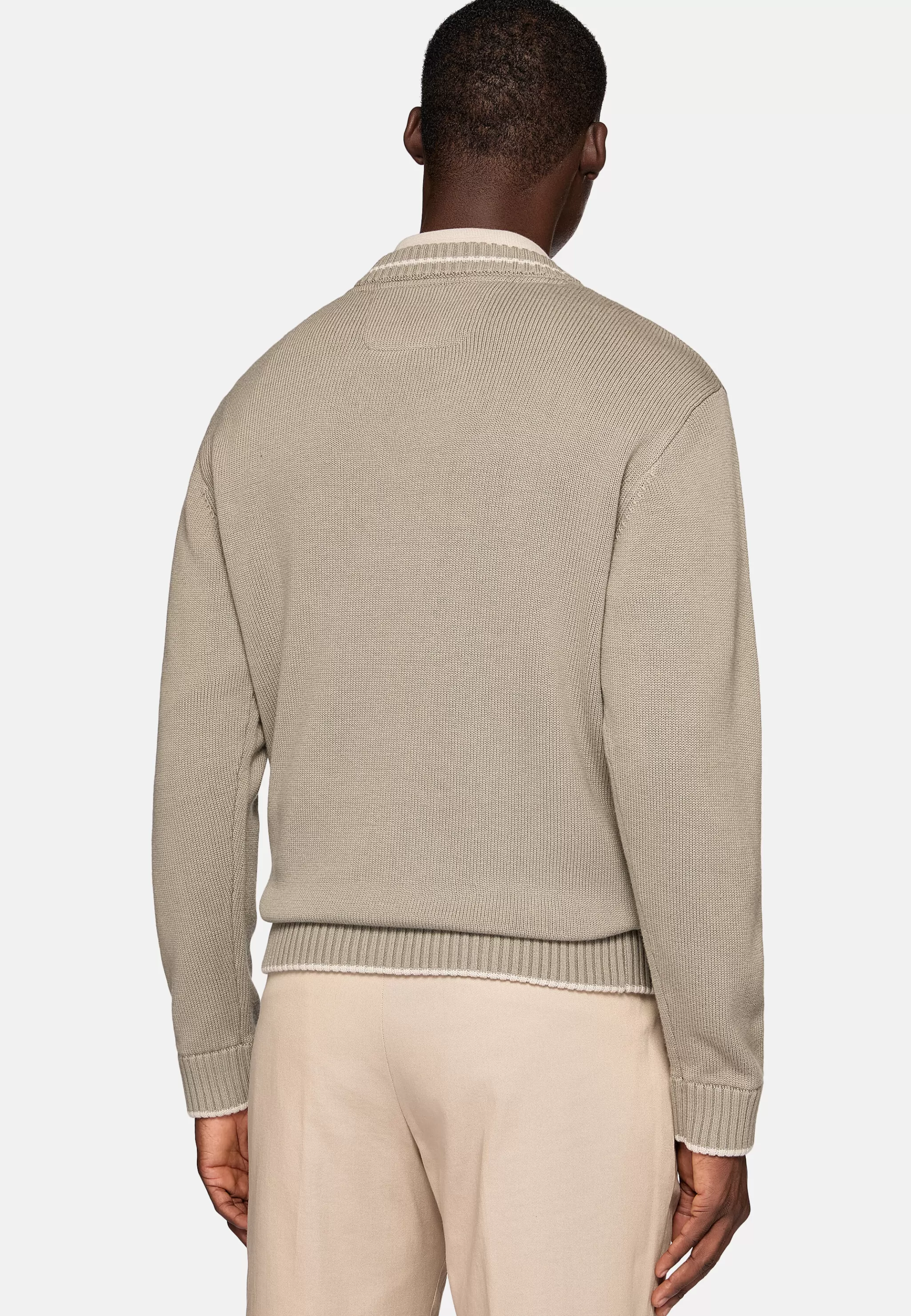 Boggi Milano Tricots*Pull À Col En V En Laine Et Coton Bio Taupe