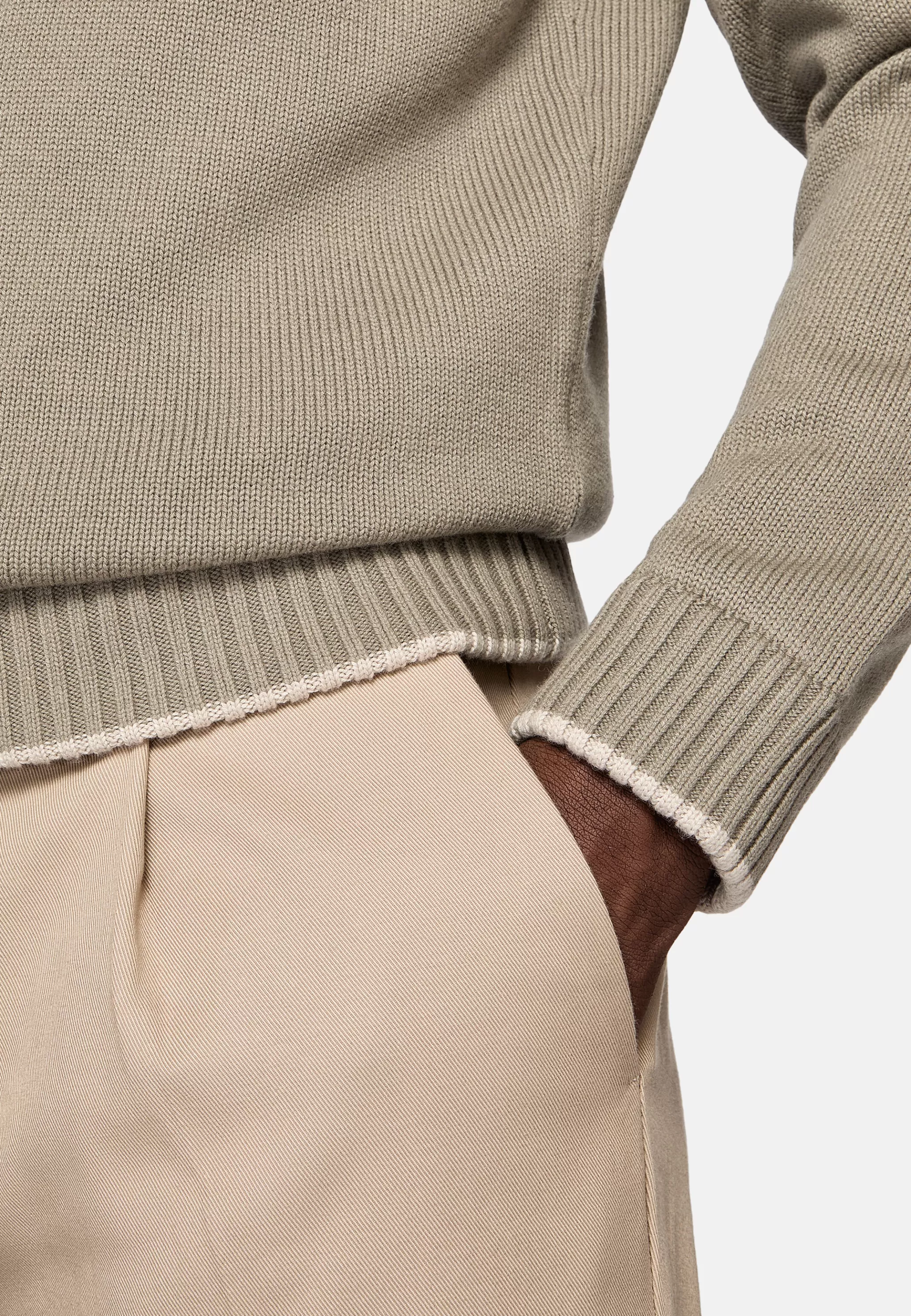 Boggi Milano Tricots*Pull À Col En V En Laine Et Coton Bio Taupe