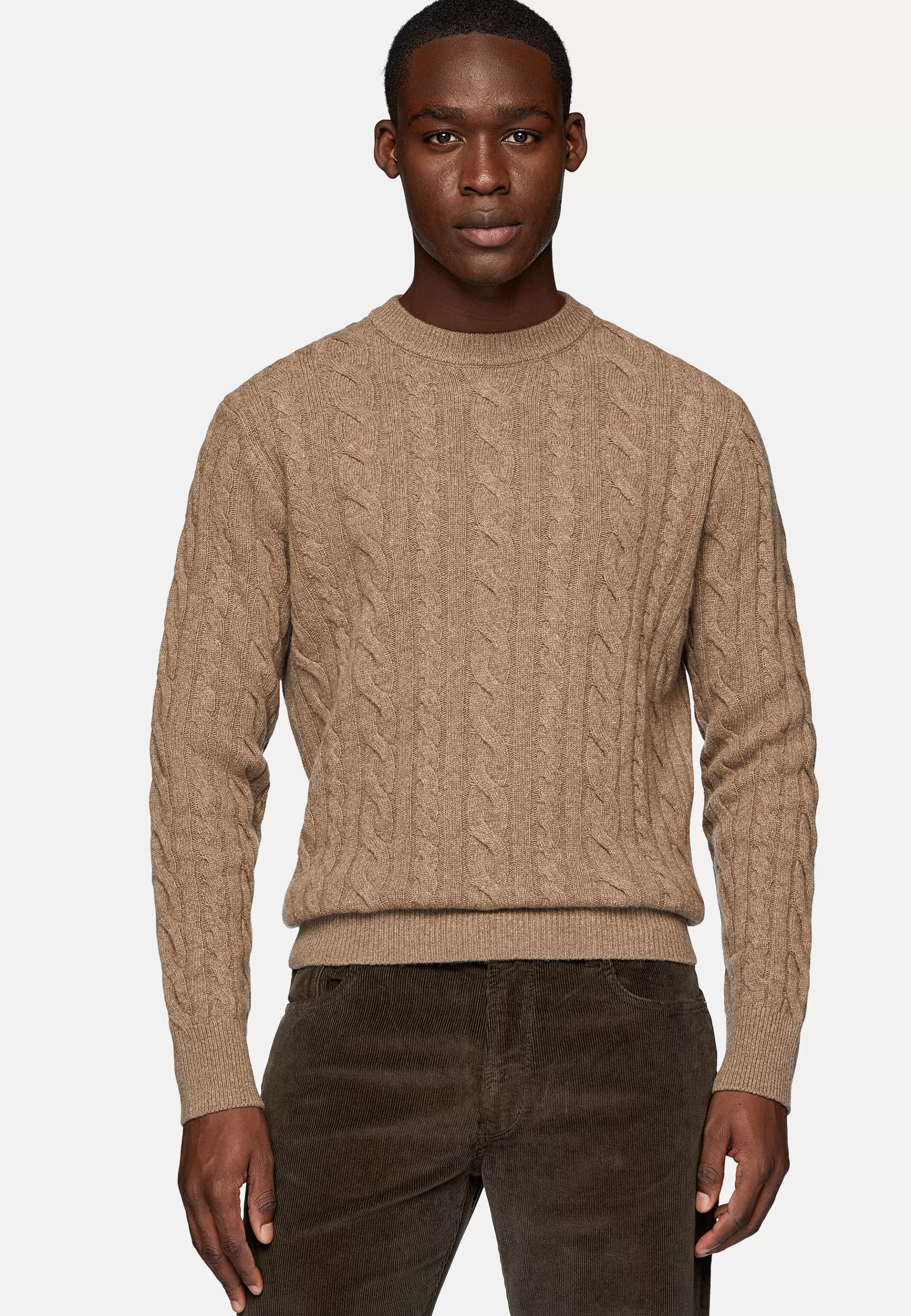 Boggi Milano Tricots*Pull Taupe À Col Rond En Laine